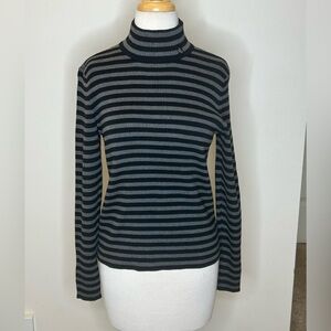 Lauren Ralph Lauren Petites Black and Gray Striped Turtleneck Sweater Size P/L